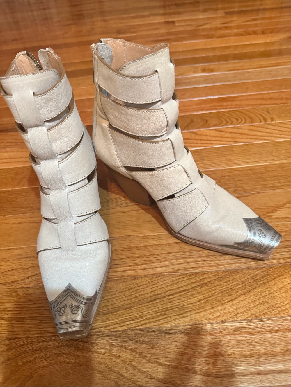 Free People Cream Cutout Ankle Boot with Metallic Toe